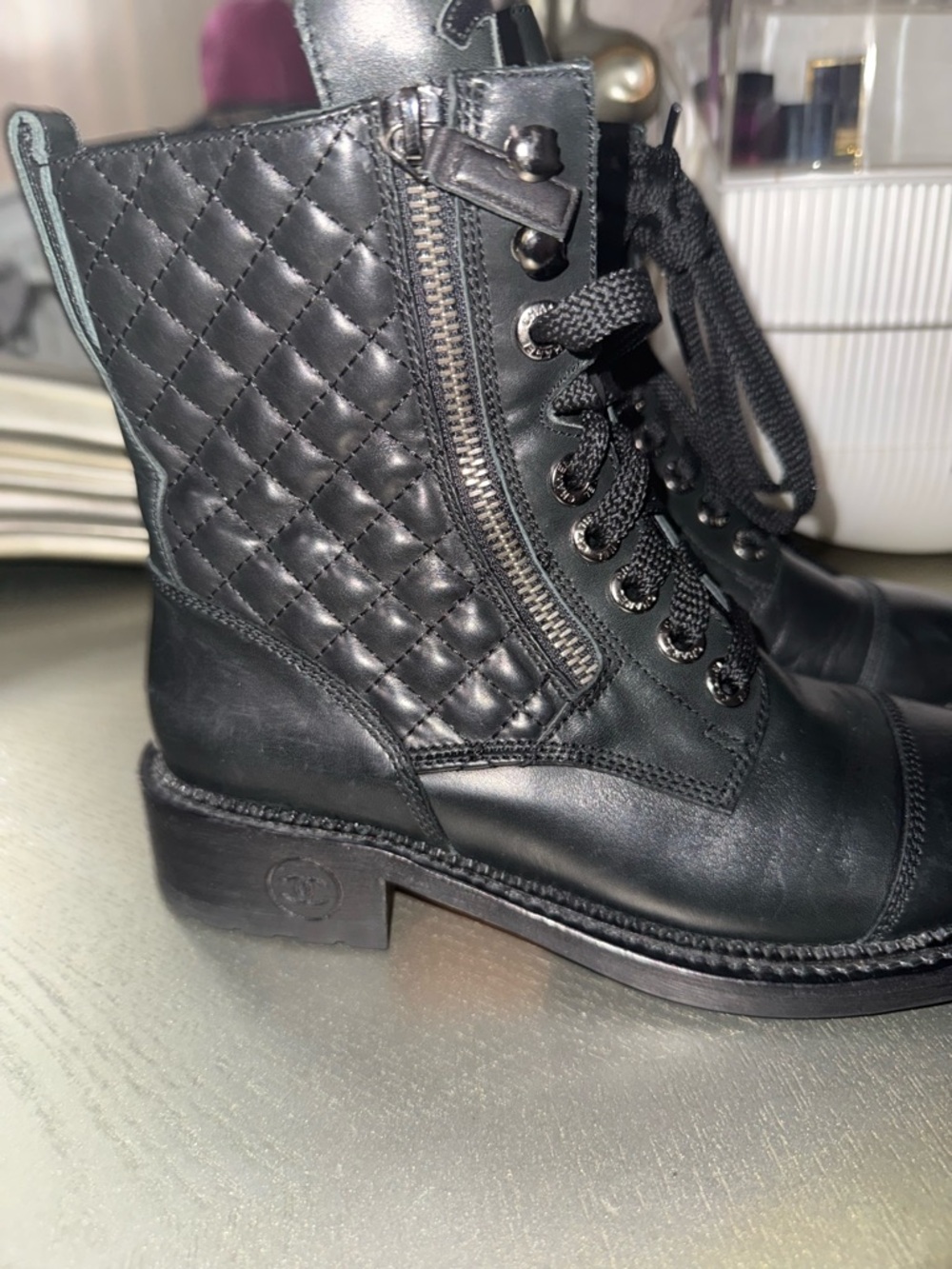 CHANEL Black Leather women’s  Boots with Tan Soles - Picture 4 of 6